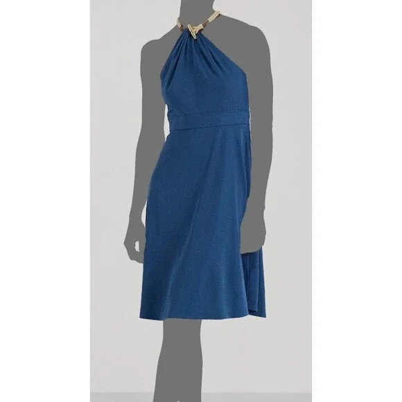 Lauren Ralph Lauren Women's Blue Stretch Jersey Halter Dress Size 14. - Picture 1 of 4